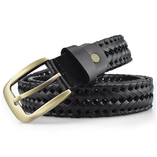 Men’s Leather Belt – Braided Design – Adjustable Fit – Polished Metal Buckle