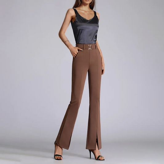 Women's High-Waisted Flared Pants Belted Elegant Design - CityChic