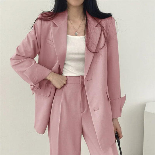 Women's Suit Set - Oversized Blazer & Trousers - Tailored Chic - PowerSuit Pink