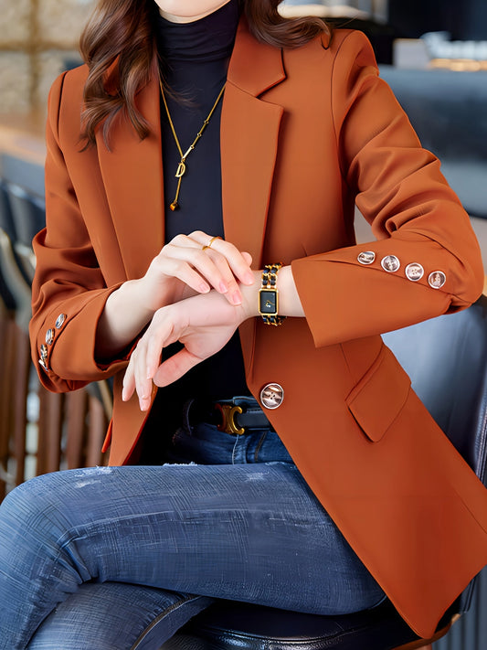 Tailored Single-Breasted Blazer for Women - ClassiCoat Red Orange