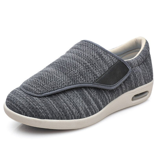 Men’s Comfort Shoes – Wide Fit – Soft Knit – Cushioned Sole – Adjustable Strap Grey