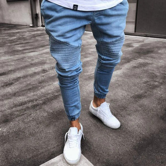 Men’s Jogger Pants – Slim Fit – Cotton Blend – Ribbed Knees – Elastic Cuffs – Full Length Light Blue