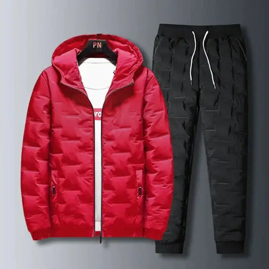 Men's Two-Piece Set - Hooded Jacket - Regular Fit – Full Zip – Ribbed Cuff - Drawstring Pants Red