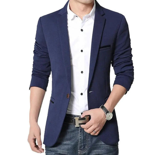 Men’s Blazer – Slim Fit – Single Breasted – Notched Lapel – Ruched ¾ Sleeve Blue