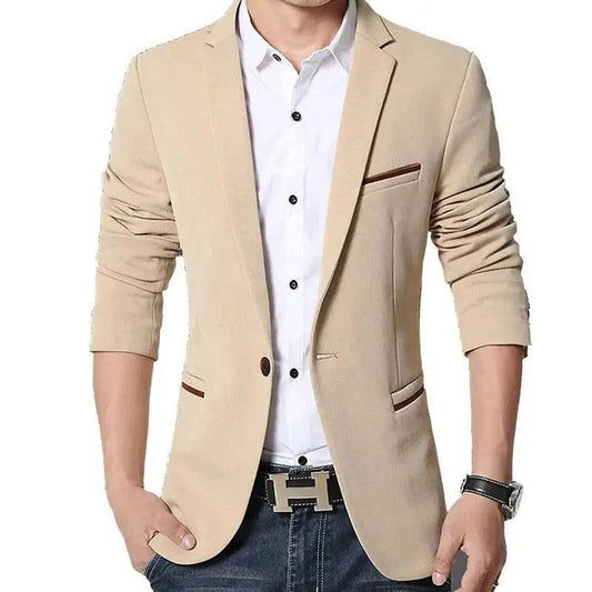 Men’s Blazer – Slim Fit – Single Breasted – Notched Lapel – Ruched ¾ Sleeve Khaki