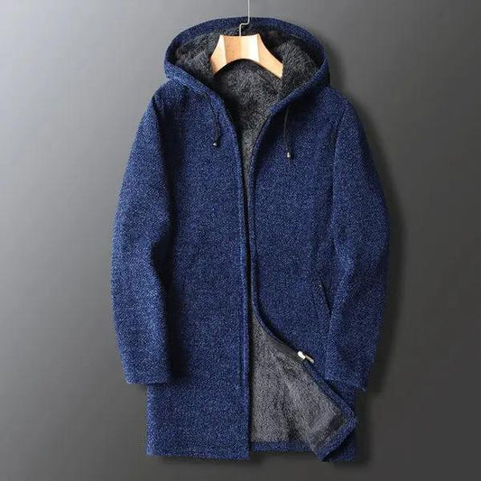 Men’s Hooded Jacket – Relaxed Fit – Textured Fleece – Zip Front Blue