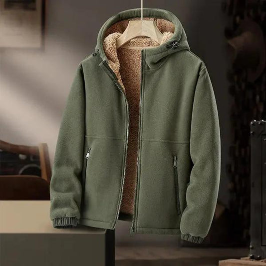 Men’s Fleece Jacket – Sherpa Lined – Regular Fit – Hooded with Zipper Closure Green