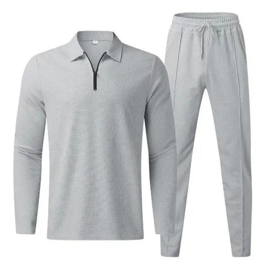 Men’s Two-Piece Set – Regular Fit – Long Sleeve Zip Top – Tapered Leg – Cotton Blend Grey