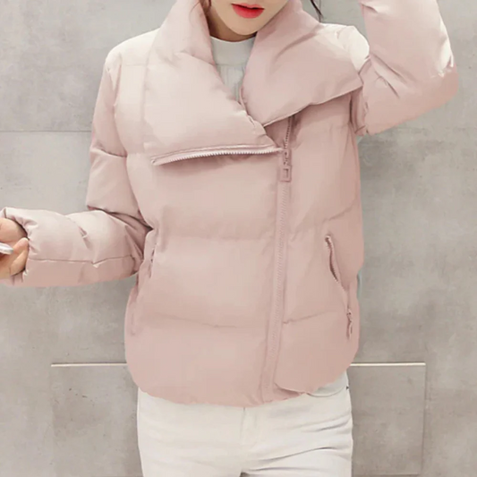 Women's Quilted Winter Coat Padded Funnel Neck - UrbanChic Pink