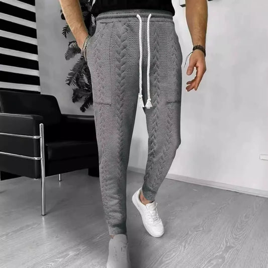 Men’s Jogger Pants – Jacquard Texture – Tapered Fit – Drawstring Waist – Cuffed Ankles Grey