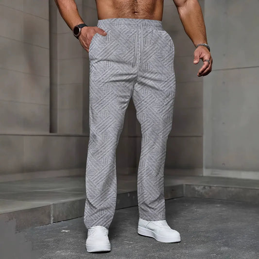 Men’s Jogger Pants – Relaxed Fit – Knit Texture – Elastic Waist – Full Length Casual Grey