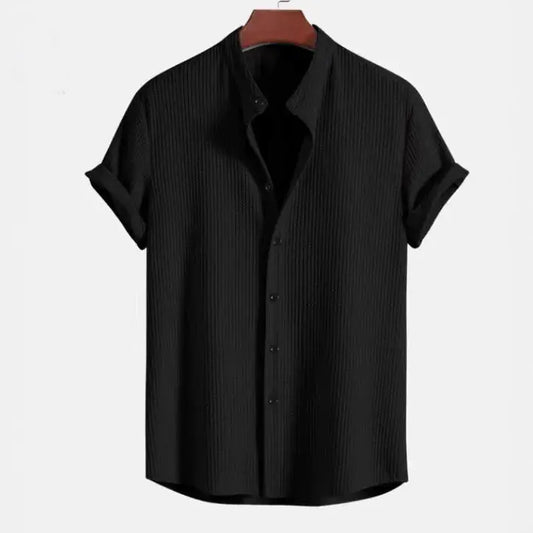 Men's Cotton Jacquard Shirt Band Collar - UrbanCool Black
