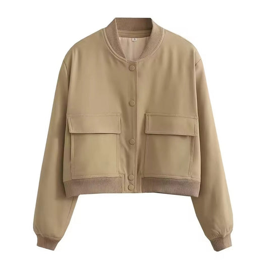 Women's Relaxed Fit Bomber Jacket - UrbanEdge Khaki