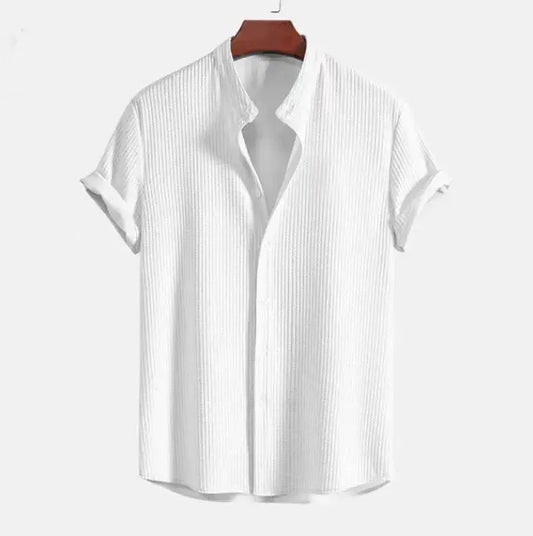 Men's Cotton Jacquard Shirt Band Collar - UrbanCool White