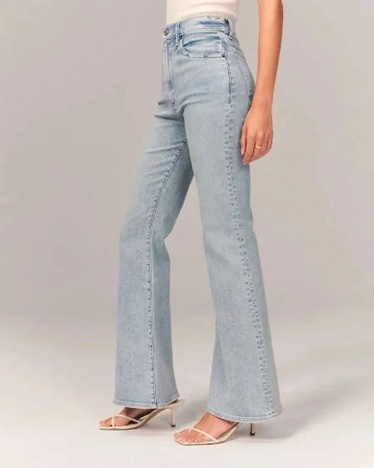 Women's High-Waisted Flared Jeans Stretch Denim - RetroFlex