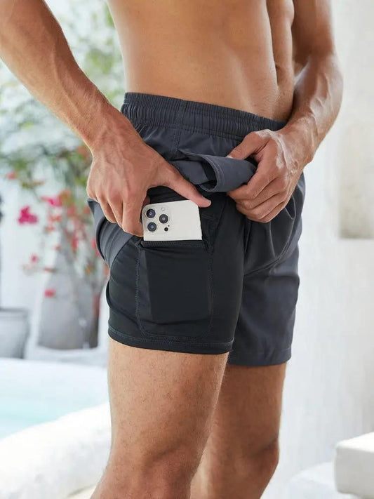 Men’s Swim Shorts – Relaxed Fit – Quick-Dry Breathable Blend – Mid-Thigh Length – Drawstring Waist Gray