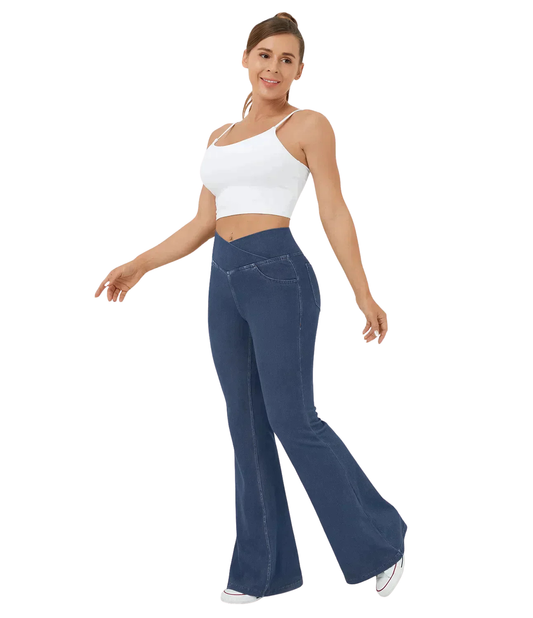 High-Waisted Flared Jeans for Women - RetroFlex Dark blue