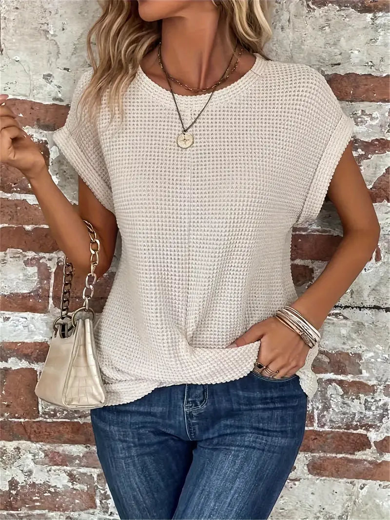 Women's Breathable Waffle Knit Top - Effortless Style, WaffleWeave