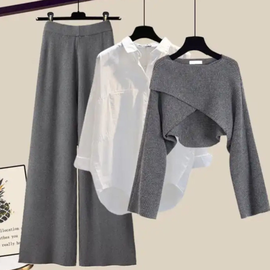 Vintage 3-Piece Women's Casual Set - RetroCharm Set of 3 grey