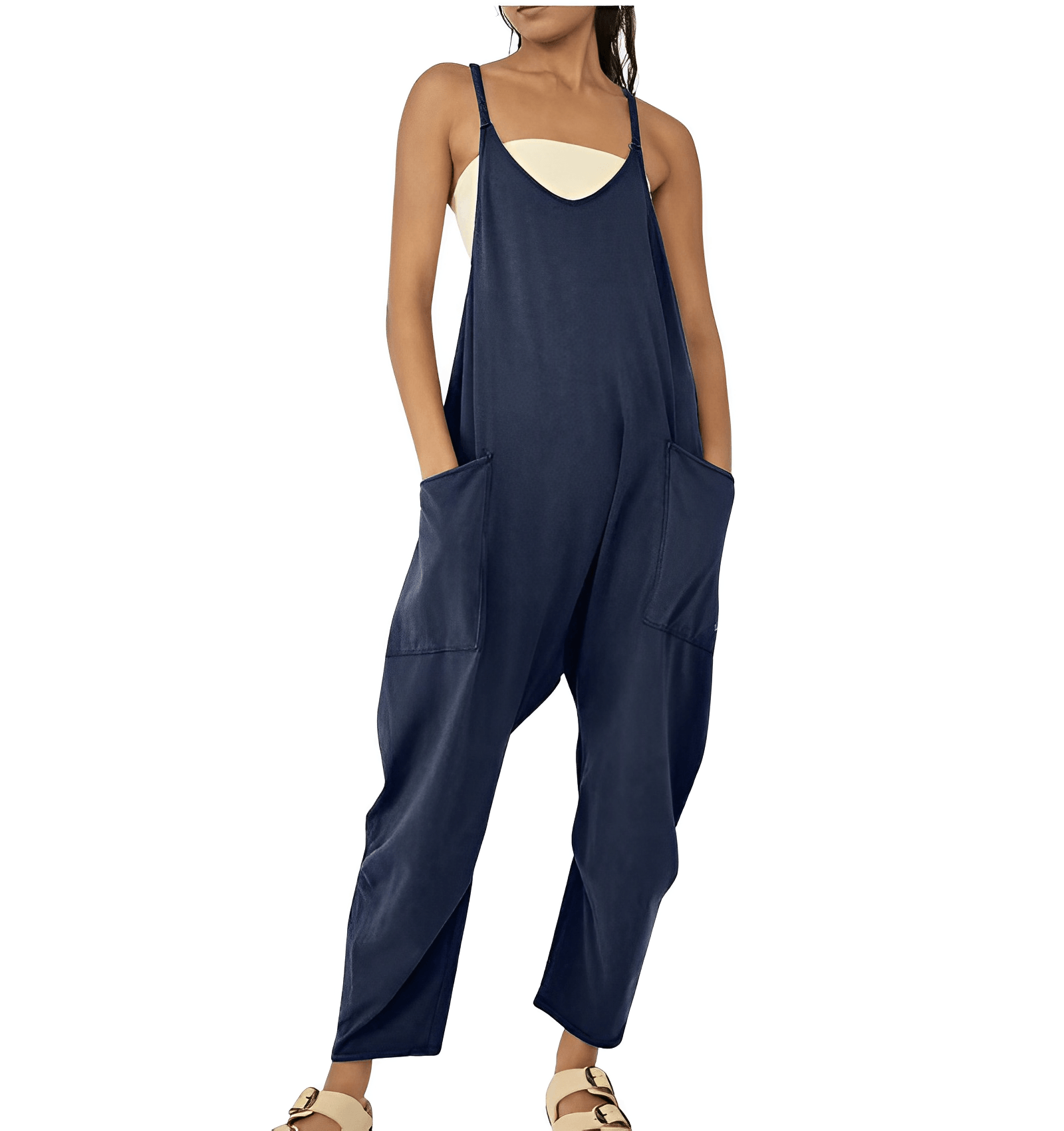 Sleeveless Casual Jumpsuit with Pockets for Women - ChicEase Dark blue