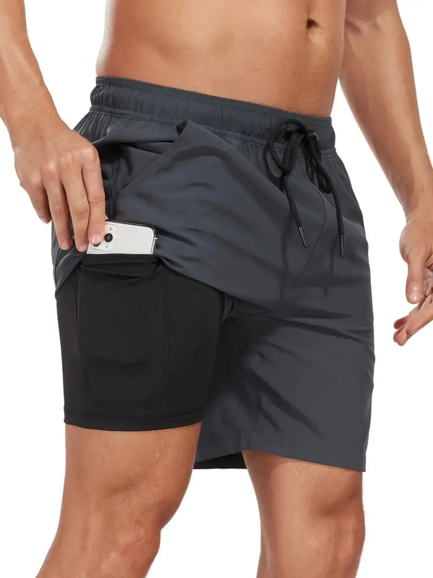 Men’s Swim Trunks – Quick Dry – Regular Fit – Mid-Thigh – Supportive Inner Layer Gray