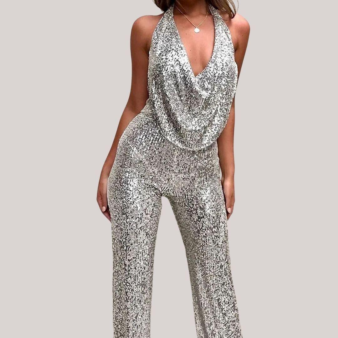 Women's Sleeveless Wide-Leg Jumpsuit - Elegant Versatile Outfit - StyleLuxe Silver