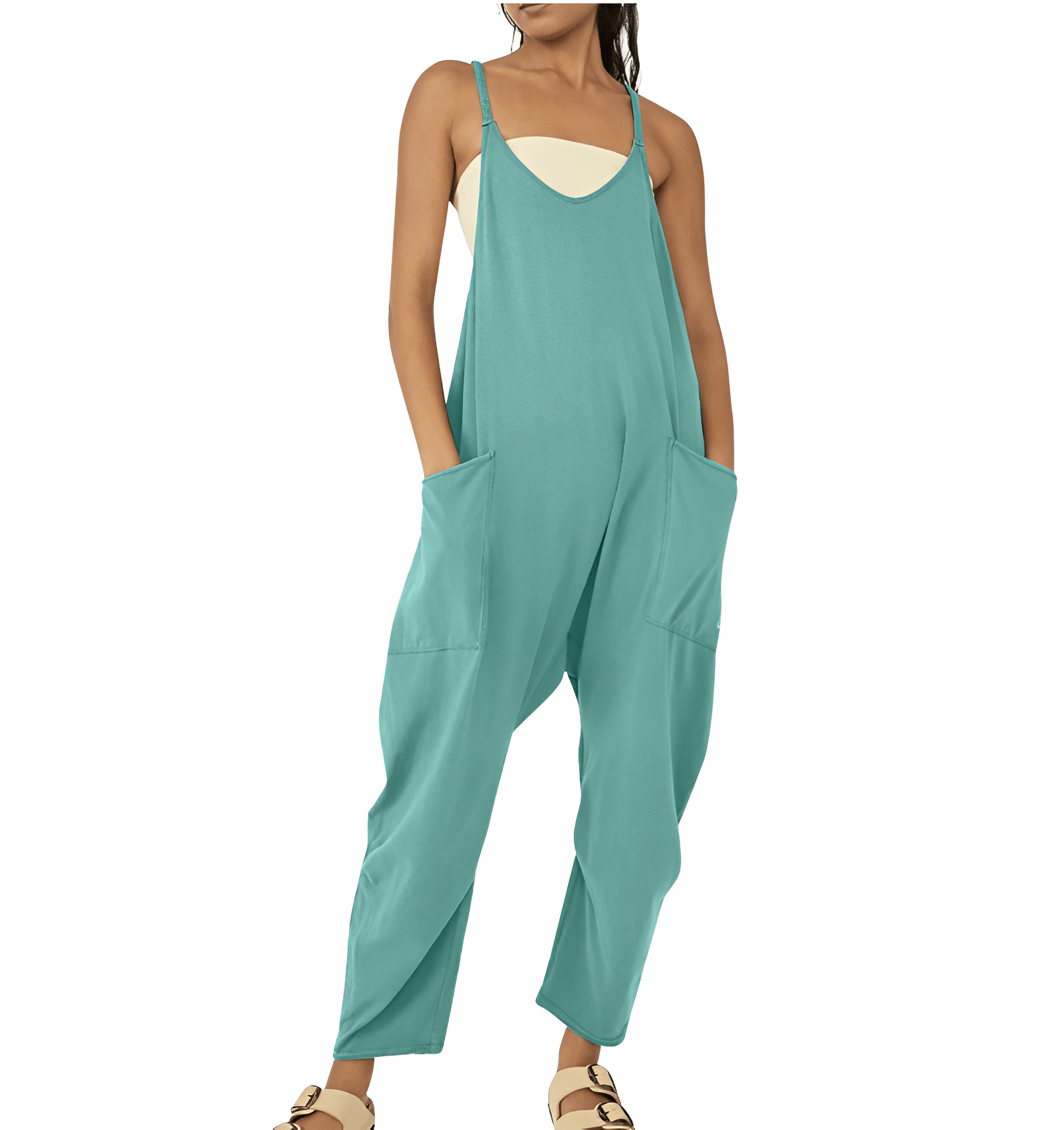 Sleeveless Casual Jumpsuit with Pockets for Women - ChicEase Light blue