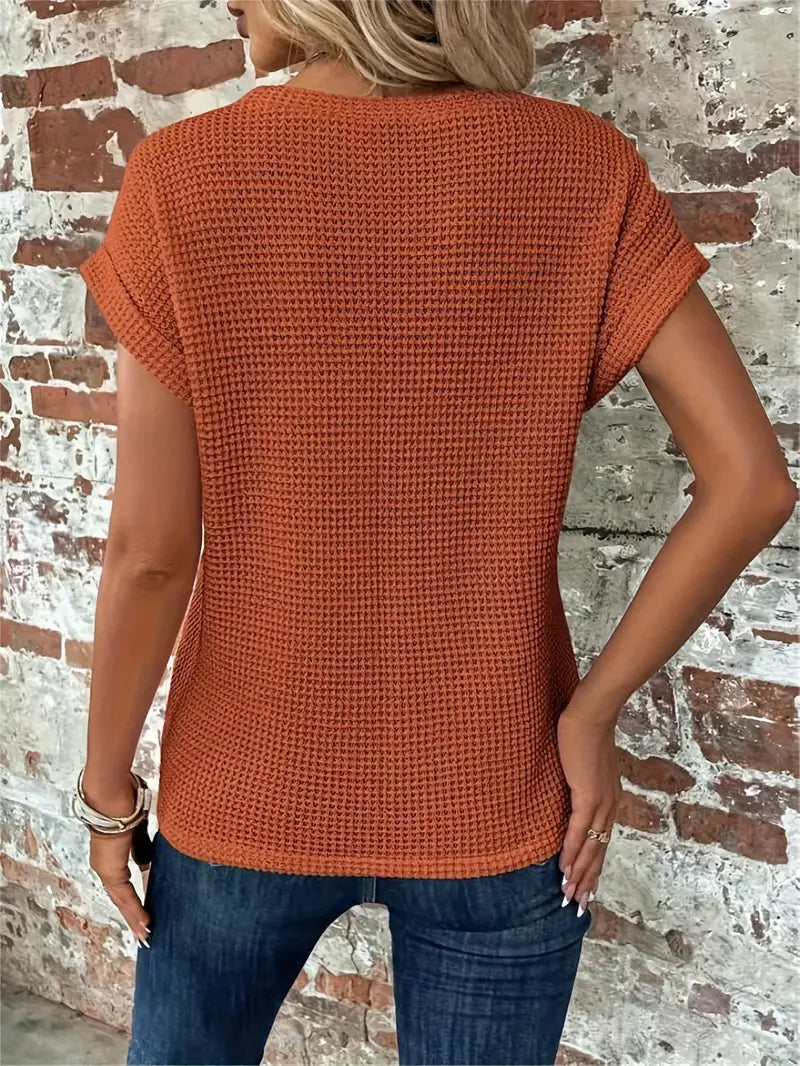 Women's Breathable Waffle Knit Top - Effortless Style, WaffleWeave