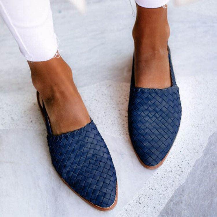 Women’s Slip-On Flats – Woven Texture – Pointed Toe – Flexible Breathable Fit Blue
