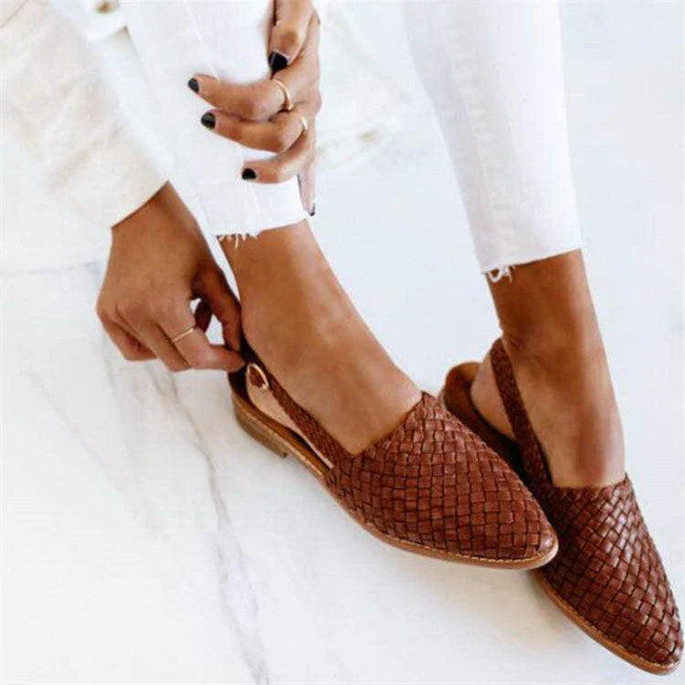 Women’s Slip-On Flats – Woven Texture – Pointed Toe – Flexible Breathable Fit Brown