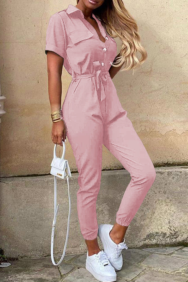 Elegant Women's Belted Jumpsuit with Shawl Collar - ChicStyle Rose