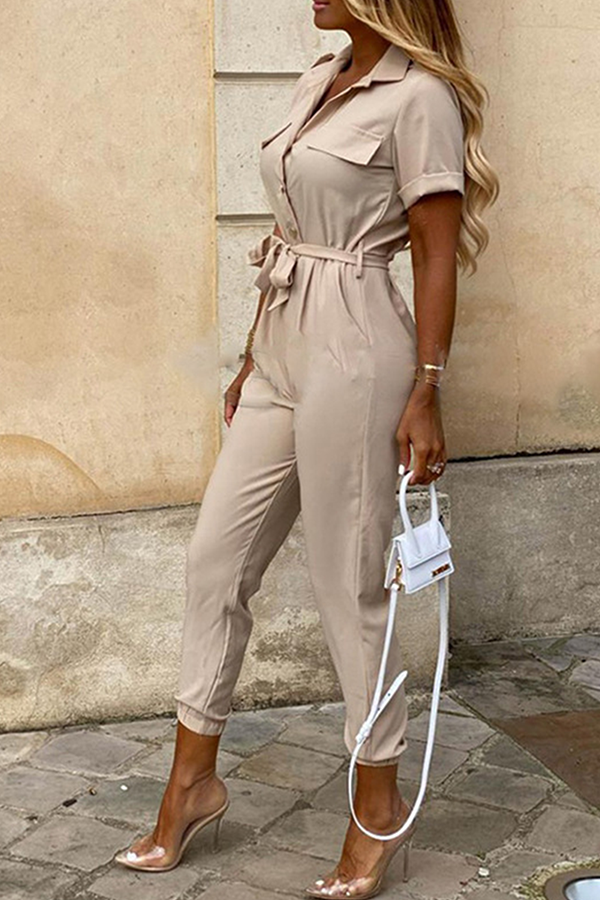 Elegant Women's Belted Jumpsuit with Shawl Collar - ChicStyle