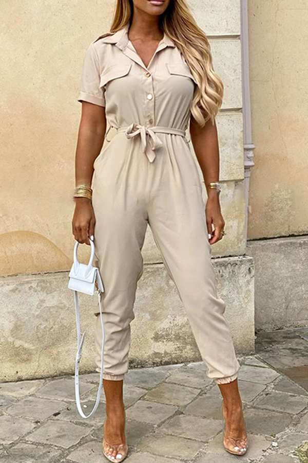 Elegant Women's Belted Jumpsuit with Shawl Collar - ChicStyle