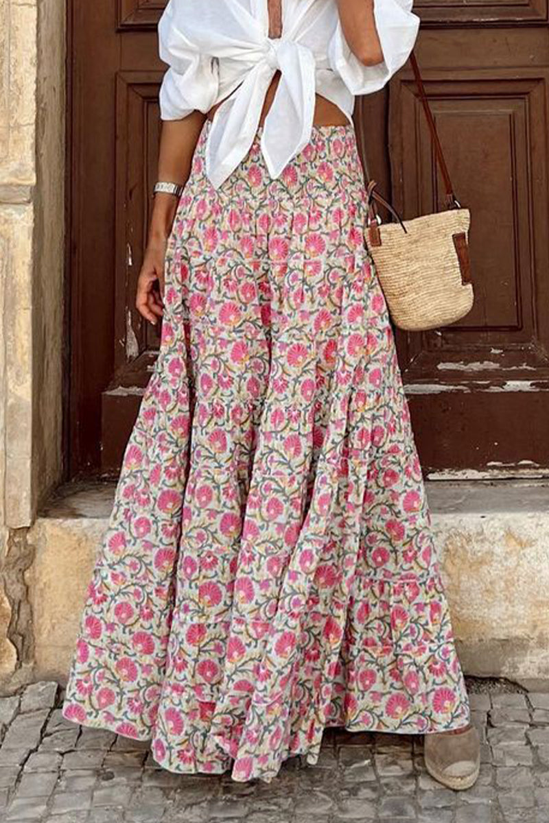 Women's High Waisted Printed Midi Skirt - StyleFlow