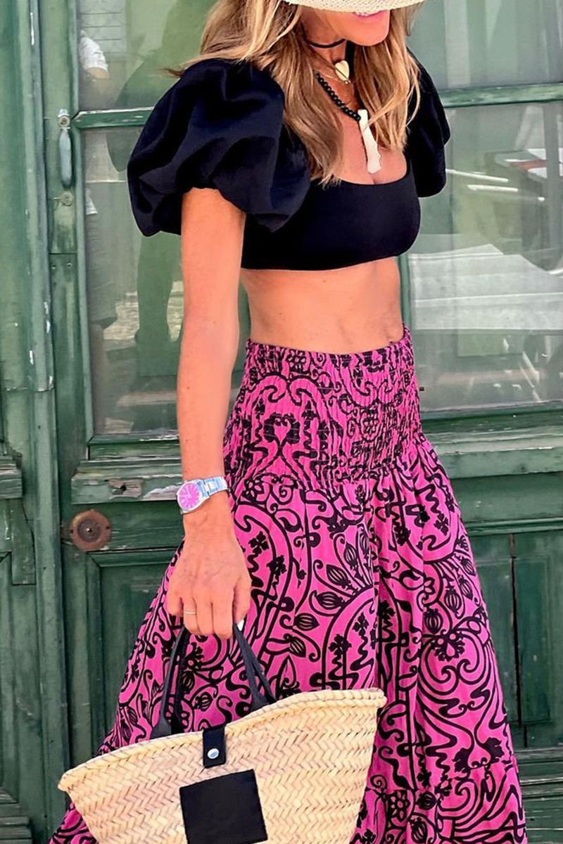Women's High Waisted Printed Midi Skirt - StyleFlow