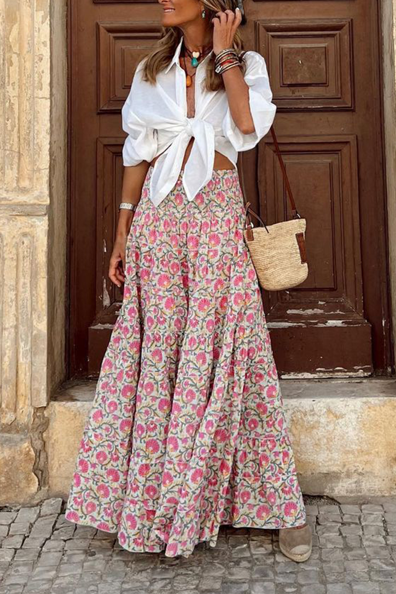 Women's High Waisted Printed Midi Skirt - StyleFlow