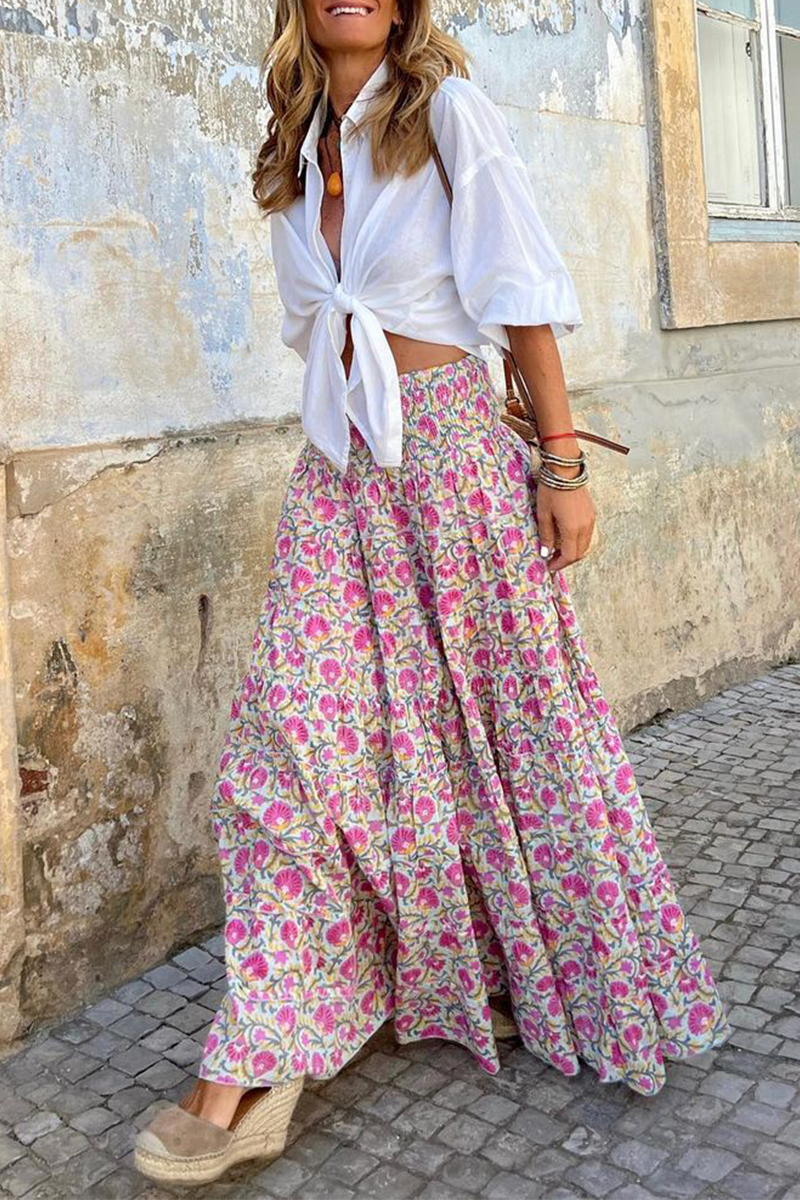 Women's High Waisted Printed Midi Skirt - StyleFlow