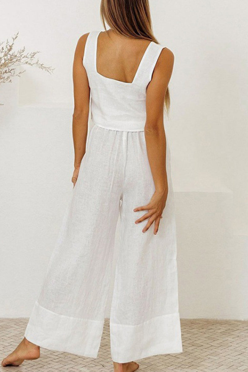 Women's Flowy Jumpsuit Set - Sleeveless Tie-Waist Romper - SummerEase