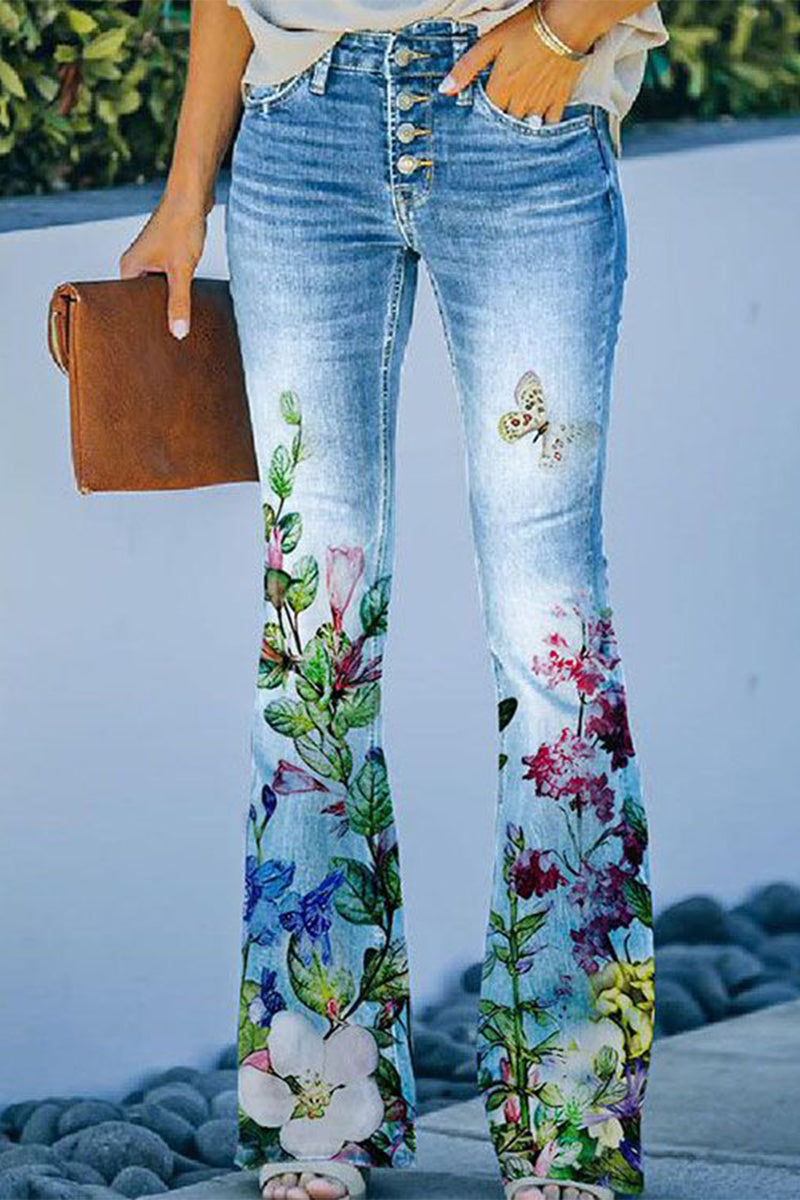 Floral Pocket Denim Jeans for Women - BloomDenim Light Blue