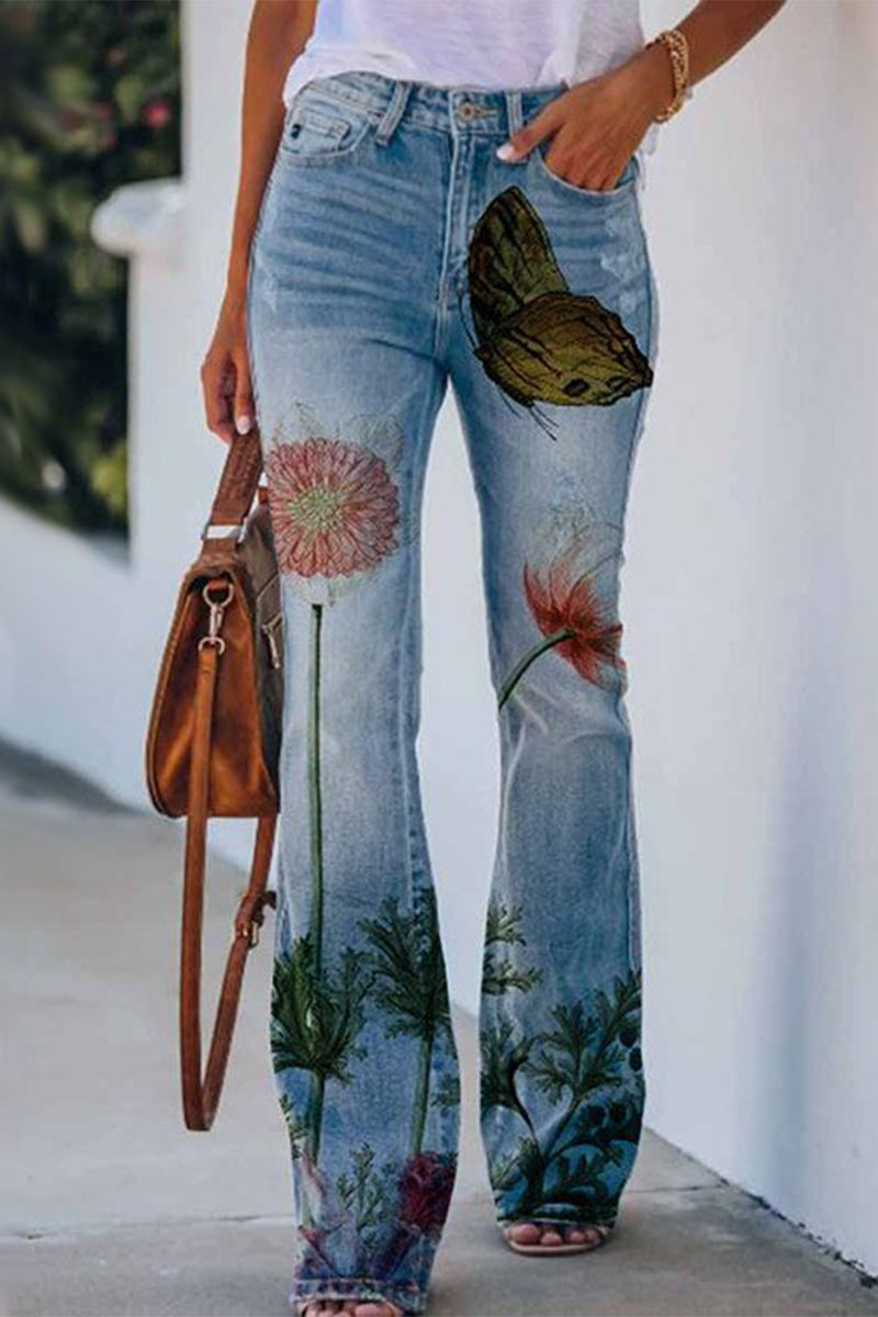 Floral Pocket Denim Jeans for Women - BloomDenim Royal Blue