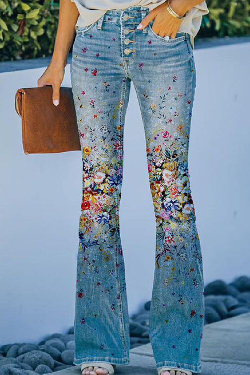 Floral Pocket Denim Jeans for Women - BloomDenim Sky Blue