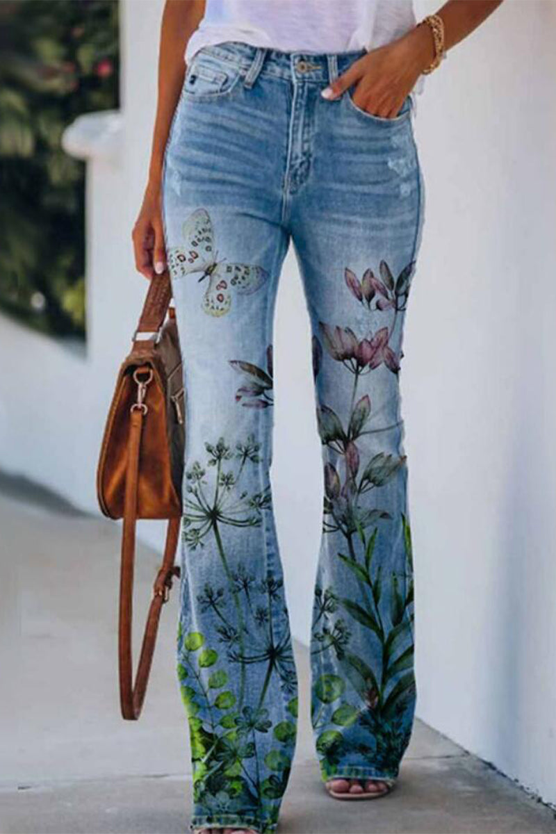 Floral Pocket Denim Jeans for Women - BloomDenim Tibetan Blue