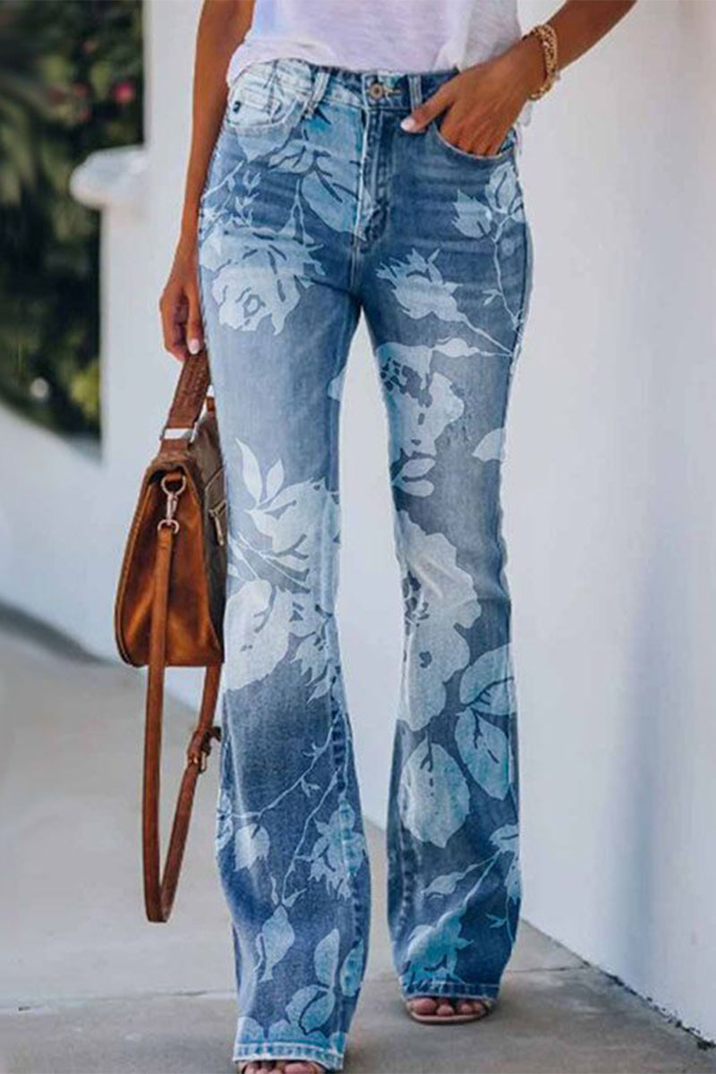 Floral Pocket Denim Jeans for Women - BloomDenim Deep Blue