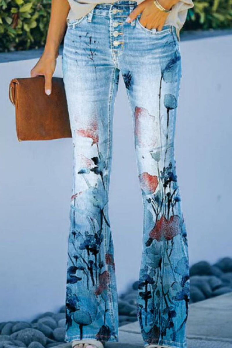 Floral Pocket Denim Jeans for Women - BloomDenim Medium Blue