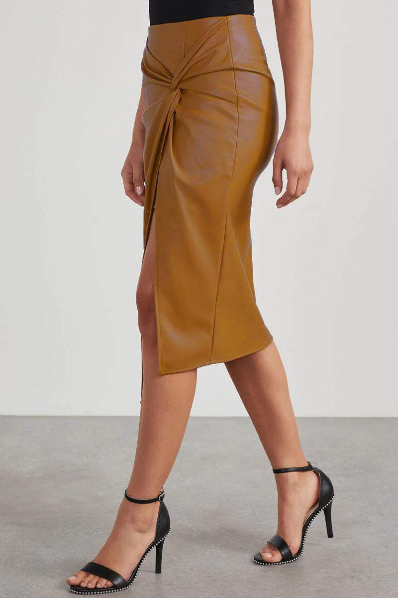 Women's High-Waisted Faux Leather Wrap Skirt - EdgyModa