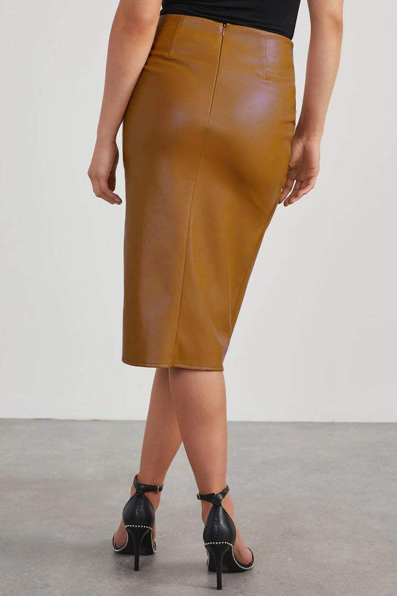 Women's High-Waisted Faux Leather Wrap Skirt - EdgyModa