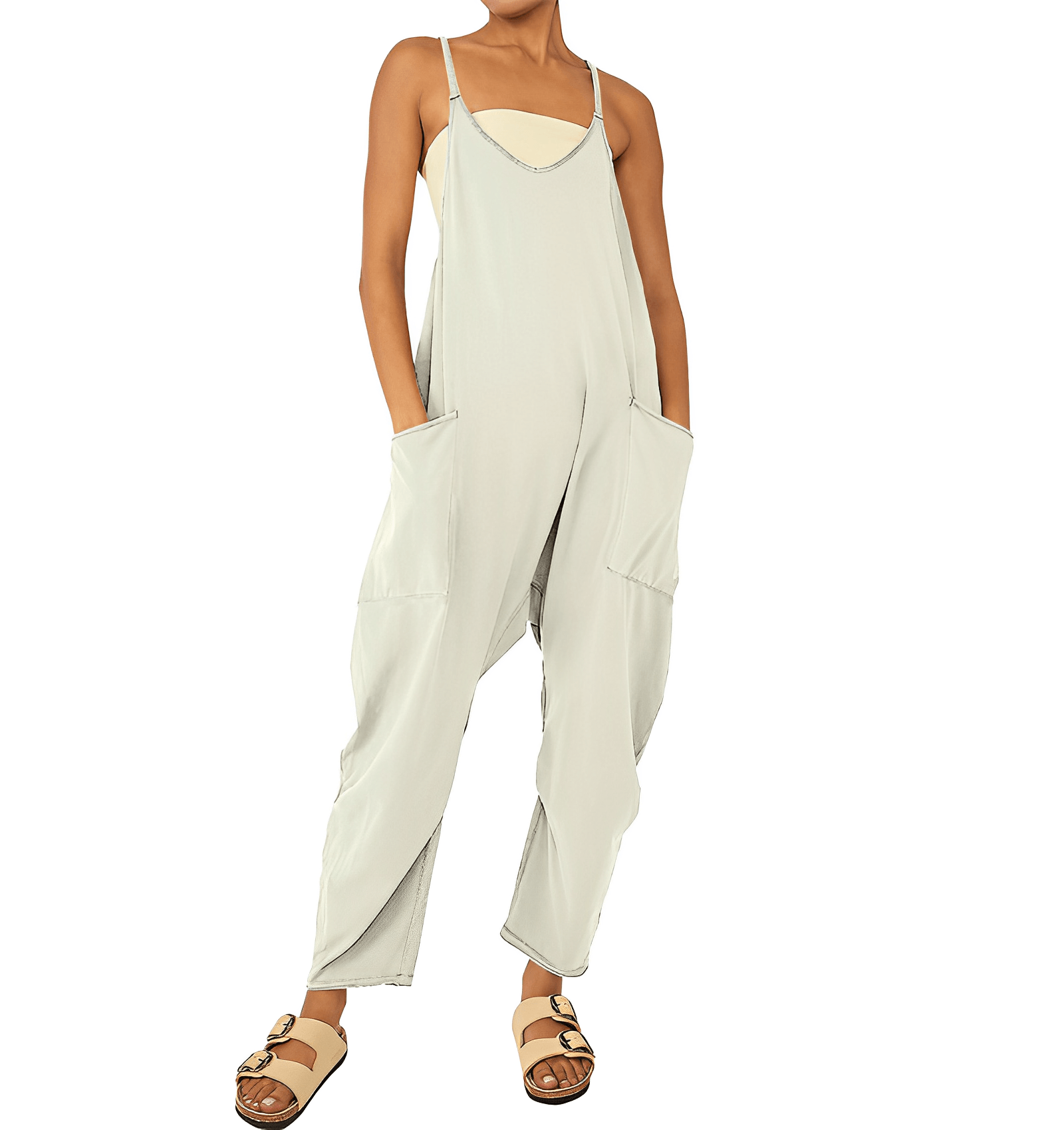 Sleeveless Casual Jumpsuit with Pockets for Women - ChicEase White