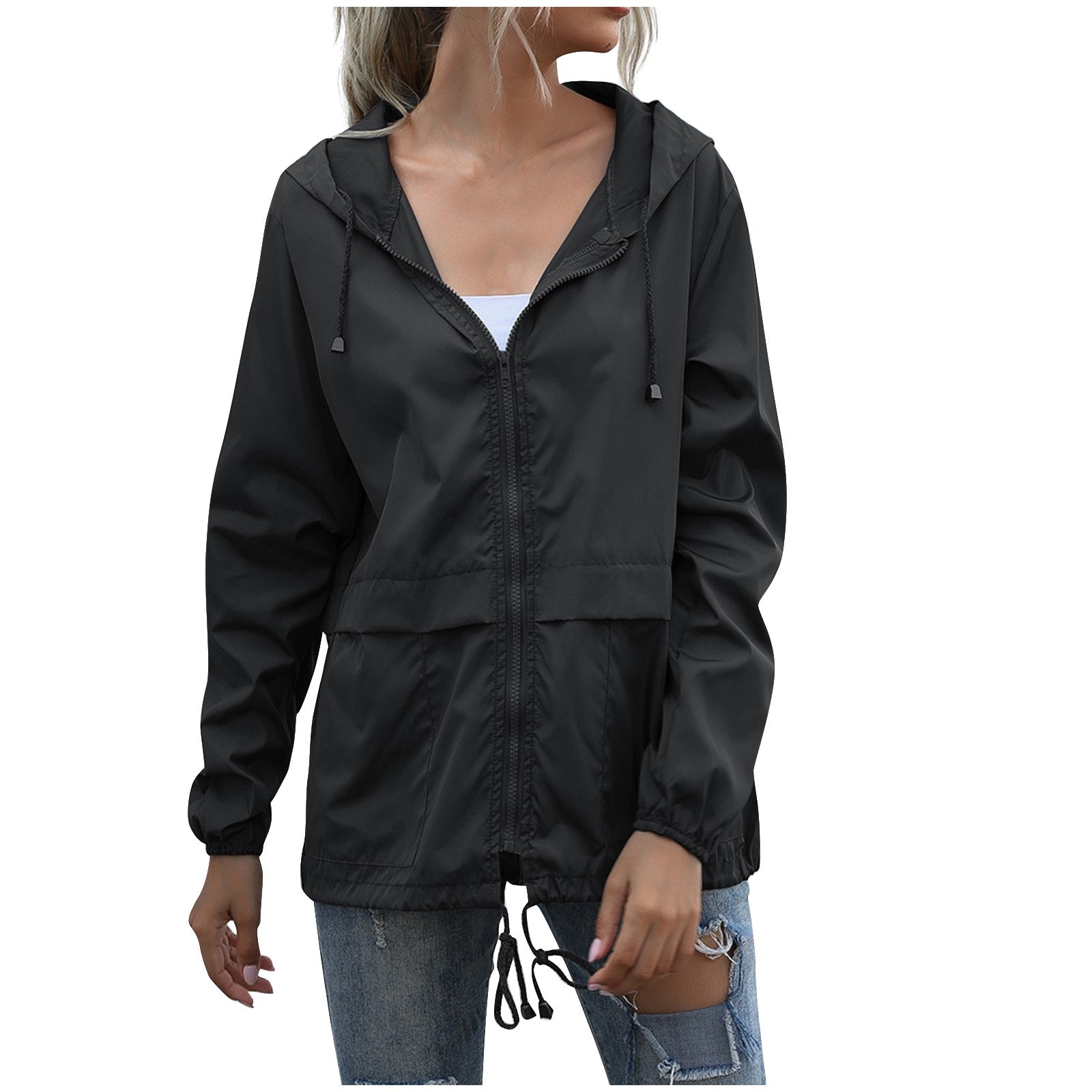 Lightweight Hooded Windbreaker for Women - BreezyGo Black
