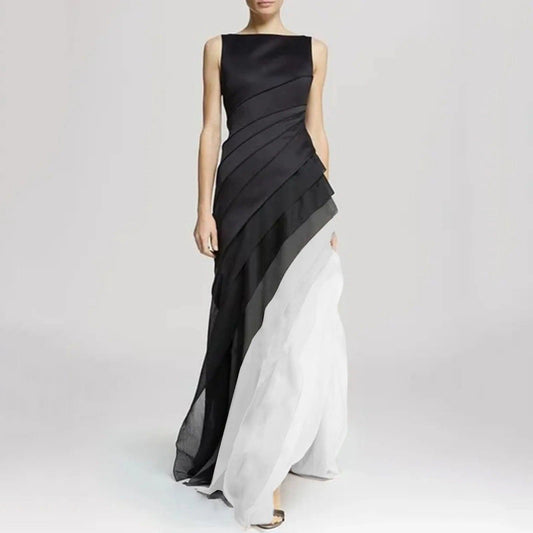 Women's Sleeveless Maxi Dress Flowing Layered Skirt - EveningMuse