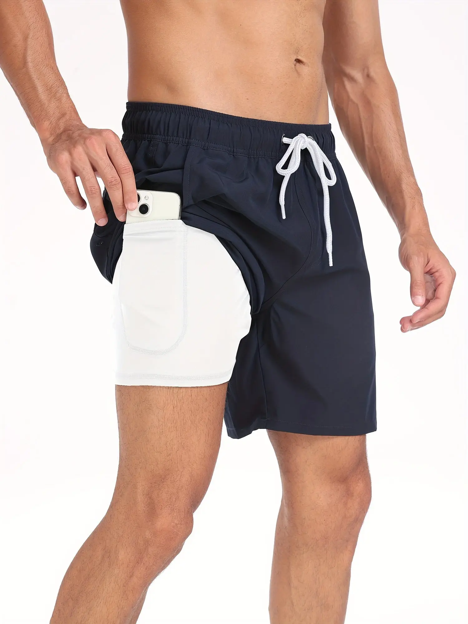 Men’s Swim Trunks – Quick Dry – Regular Fit – Mid-Thigh – Supportive Inner Layer Navy Blue